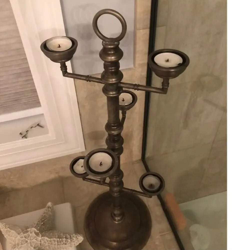 Vintage Style Pottery Barn Metal Candleholder Multi-Tier Candelabra Accent Decor